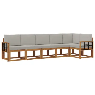 vidaXL Zunanja garnitura za sedenje 6 pcs Naravna in svetlo siva