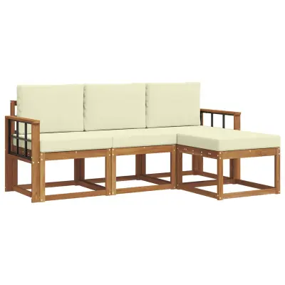 vidaXL Zunanja garnitura za sedenje z blazino 4 pcs Naravna in smetana