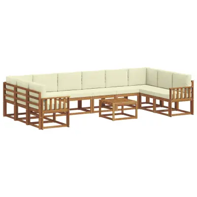 vidaXL Zunanja garnitura za sedenje 11 pcs Naravna in smetana