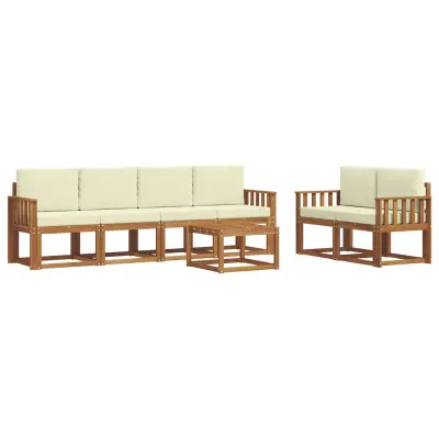 vidaXL Zunanja garnitura za sedenje z blazino 7 pcs Naravna in smetana