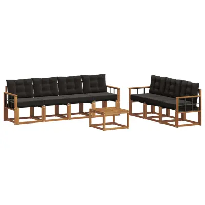 vidaXL Zunanja garnitura za sedenje z blazino 8 pcs Naravna in črna