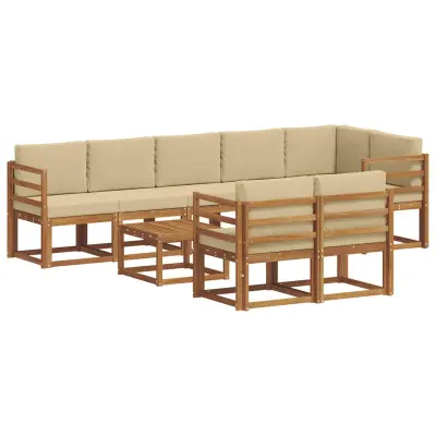vidaXL Zunanja garnitura za sedenje z blazino 9 pcs Naravna in bež