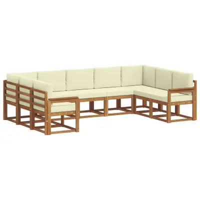 vidaXL Zunanja garnitura za sedenje z blazino 9 pcs Naravna in smetana