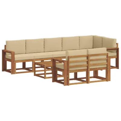 vidaXL Zunanja garnitura za sedenje z blazino 9 pcs Naravna in bež