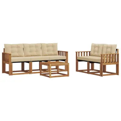 vidaXL Zunanja garnitura za sedenje z blazino 6 pcs Naravna in bež