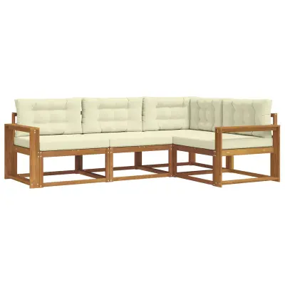 vidaXL Zunanja garnitura za sedenje z blazino 4 pcs Naravna in smetana