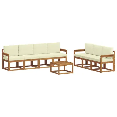 vidaXL Zunanja garnitura za sedenje z blazino 8 pcs Naravna in smetana