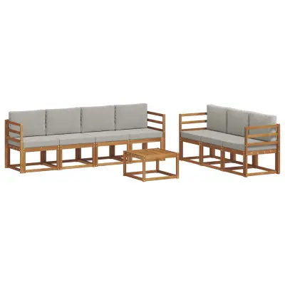 vidaXL Zunanja garnitura za sedenje 8 pcs Naravna in svetlo siva
