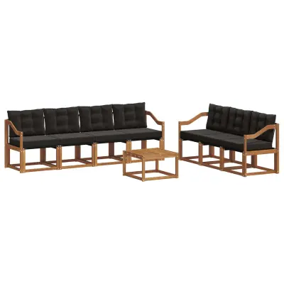 vidaXL Zunanja garnitura za sedenje z blazino 8 pcs Naravna in črna