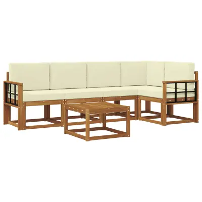 vidaXL Zunanja garnitura za sedenje z blazino 6 pcs Naravna in smetana