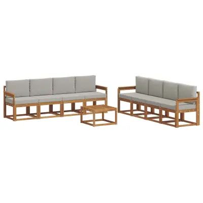 vidaXL Zunanja garnitura za sedenje 9 pcs Naravna in svetlo siva
