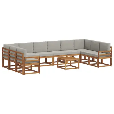 vidaXL Zunanja garnitura za sedenje 11 pcs Naravna in svetlo siva