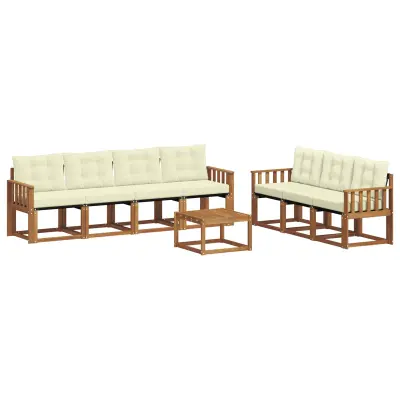 vidaXL Zunanja garnitura za sedenje z blazino 8 pcs Naravna in smetana