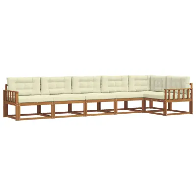 vidaXL Zunanja garnitura za sedenje z blazino 6 pcs Naravna in smetana