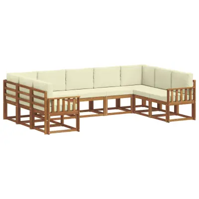 vidaXL Zunanja garnitura za sedenje z blazino 9 pcs Naravna in smetana