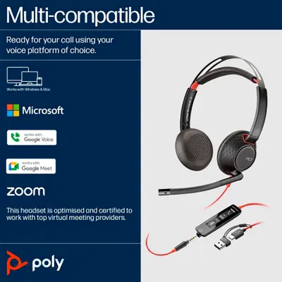 Slušalke + Poly + Blackwire 5220 + USB-C in 3.5mm povezljivost