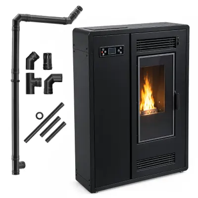 Peč na pelete THUNDER FLARE SLIM 6,4 kW z razvodom toplega zraka DGP, Wi-Fi in kompletom dimovodnih cevi Ø80 mm