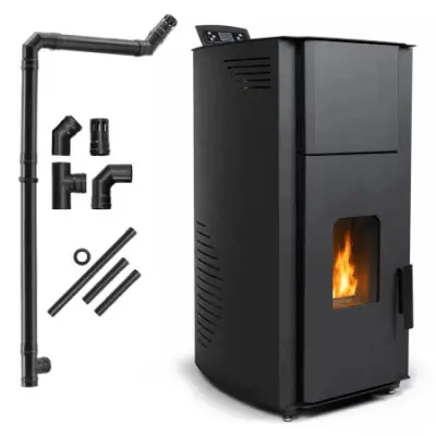 Peč na pelete THUNDER YOREN 22,2 kW z vodnim plaščem, Wi-Fi in kompletom dimovodnih cevi Ø80 mm