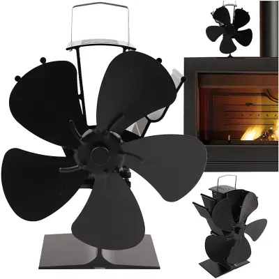 Ventilator za kamin Northio 5-blade heat powered črn