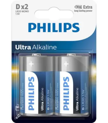 PHILIPS BATERIJA D - ULTRA ALKALINE 2 KOS
