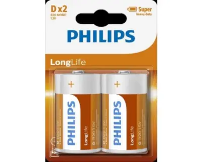 PHILIPS BATERIJA D - LONG LIFE BLISTER 2 KOS