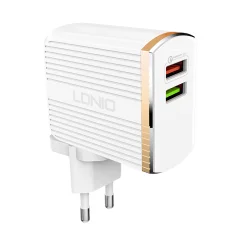 LDNIO komplet adapter A25 02Q 220V 2X USB 1X QC 3.0 1X 2,4A + lightning kabel