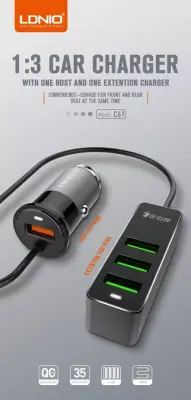 AVTO ADAPTER 12/24V LDNIO C61 1USB QUICK CHARGE + 3 USB 35W