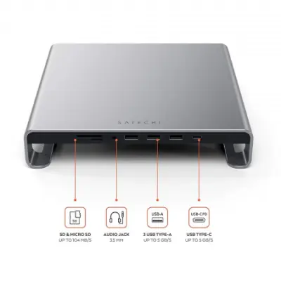Satechi Aluminum Monitor Stand Hub for iMac - Spac
