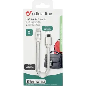USB kabel,USB-C-MFI,15cm bel, CELLULAR LINE