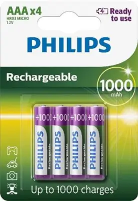 PHILIPS BATERIJA AAA - POLNILNA BLISTER 4 KOS (LR03) 1000mAh