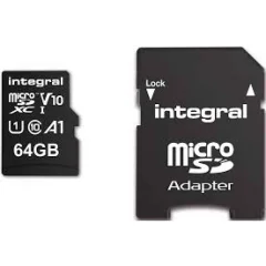 INTEGRAL 64GB High Speed microSDHC/XC V10 UHS-I U1+adapter spominska kartica