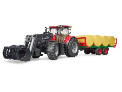 BRUDER traktor Case IH Optum CVX z sprednjo nakladalko in prikolico z osmimi balami 03198