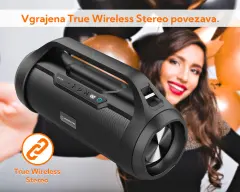MANTA SPK215, Bluetooth 5.0, USB/MicroSD/AUX/Radio FM, baterija do 20ur, 30W RMS, TWS, IPX5 Boombox