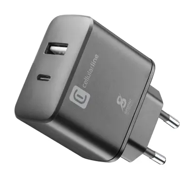 USB hišni polnilec,USB+USB-C,25W,PD črn