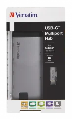 VERBATIM USB-C Multiport Hub USB-C/2xUSB3.0/HDMI (4K)/RJ45/SD/mSD