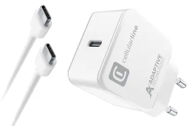 CELLULARLINE USB-C 15W + kabel C-C, bel hišni polnilec