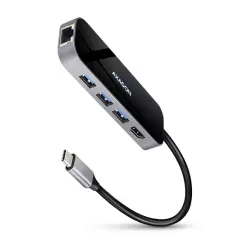AXAGON hub 6v1 3xUSB 3.2+HDMI RJ45, 20 cm USB-C PD 100W večportno stikalo