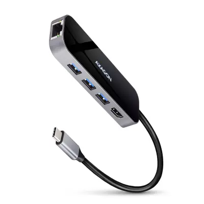 AXAGON hub 6v1 3xUSB 3.2+HDMI RJ45, 20 cm USB-C PD 100W večportno stikalo