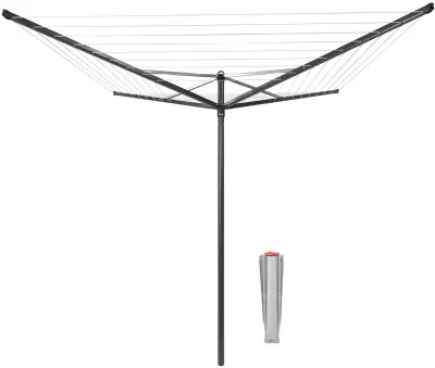 Brabantia zunanji sušilnik TOPSPINNER 50m + kovinski tulec za talno montažo črna antracit