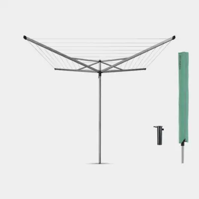 Brabantia zunanji sušilnik Essential 40m + talni tulec + dodatki metalik siv