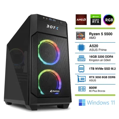 BOFX CALLISTO R5-5500/16GB/1TB SSD/RTX3050/W11 namizni računalnik