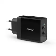 ANKER 24W 2-port USB stenski polnilec črn