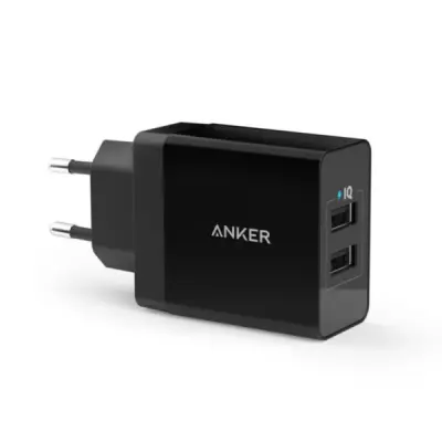 ANKER 24W 2-port USB stenski polnilec črn