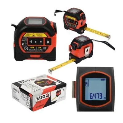 Digitalni laserski merilnik razdalje 40m z tračnim metrom + križni laser