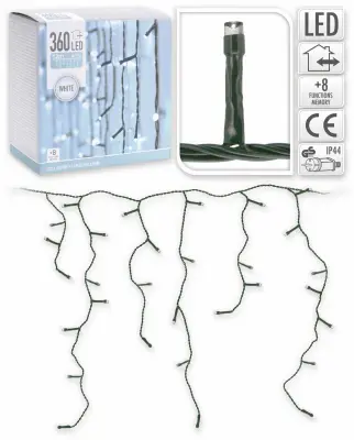 Novoletne lučke zavesa 360 LED hladno bela 12m – 8 funkcij