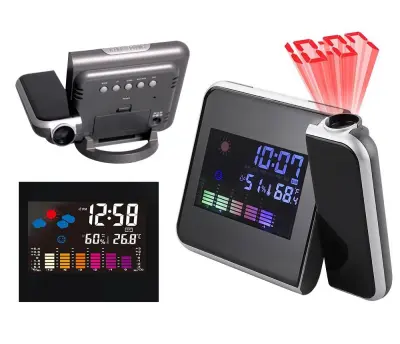 Projekcijska budilka z LCD zaslonom in vremensko postajo