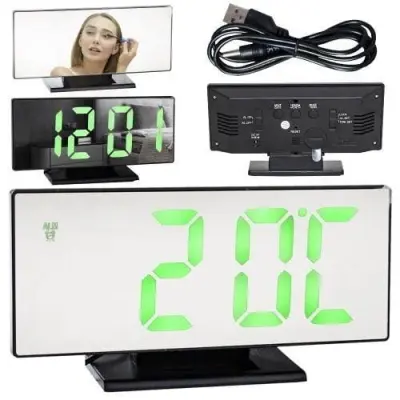 Velika 4v1 USB LED digitalna budilka z termometrom in ogledalom črna