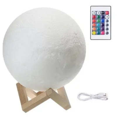 Aku. LED RGB 3D USB nočna lučka luna z daljinskim upravljalnikom 18cm