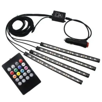 4x Glasbena LED RGB svetilka za osvetlitev notranjosti vozil 12V + daljinski upravljalnik