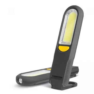 Magnetna delovna baterijska LED svetilka COB + SMD LED, z obešalnikom – s signalom v sili